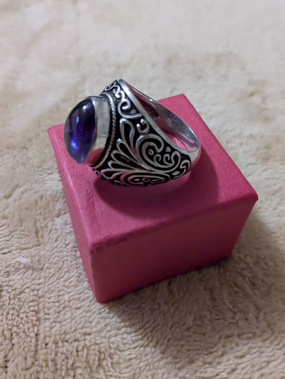 Handcrafted Amethyst Signet Unisex Ring (9.75)